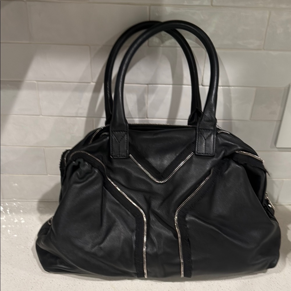 Yves Saint Laurent Black Shoulder Bag with Chevron Design